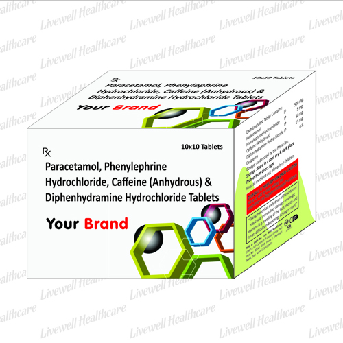 Paracetamol+Phenylephrine+ Hydrochloride+Caffeine(Anhydrous)+Diphenhydramine Hydrochloride Tablets