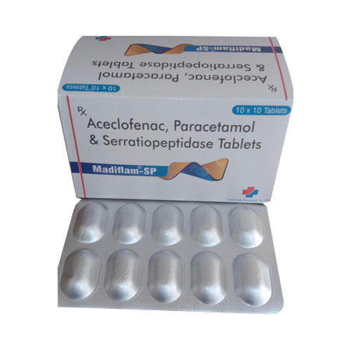 Aceclofenac 100mg + Paracetamol 325mg + Serratiopeptidase 10mg Tablets