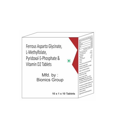 FERROUS ASPARTO GLYCINATE + L-METHYLFOLATE + PYRIDOXAL-5-PHOSPHATE+VITAMIN D2 Tablets