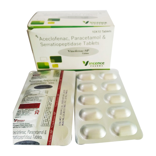 Aceclofenac 100 mg + Paracetamol 325 mg + Serratiopeptidase 10 mg/15 mg Tablets (Film Coated)