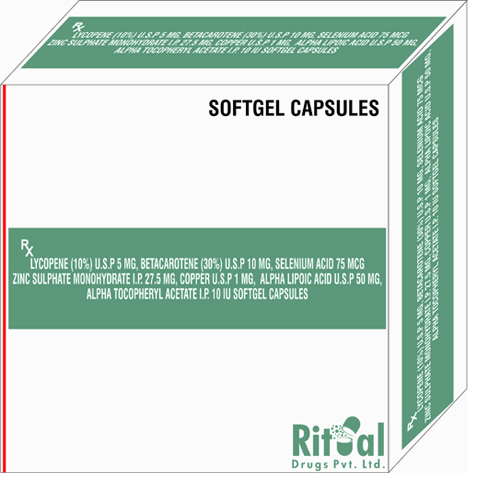 Lycopene 5mg + Betacarotene 10mg +Selenium Acid 75mcg + Zinc Sulphate Monohydrate 27.5mg Softgel Cap