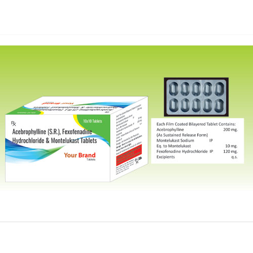 Acebrophlline (SR) 200mg + Fexofenadine Hydrochloride 120mg + Montelukast 10mg Tablets