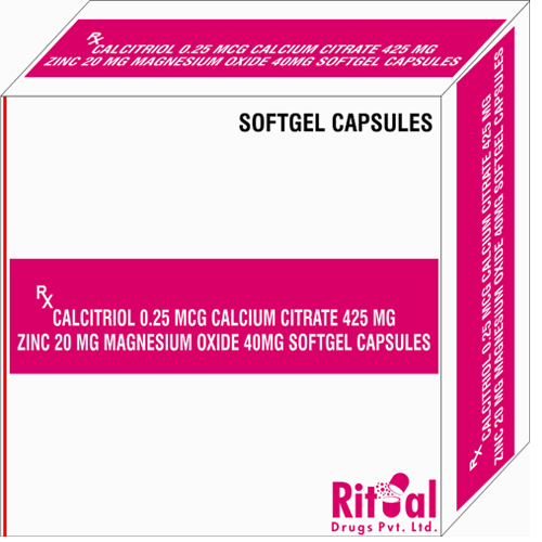 Calcitriol 0.25 mcg + Calcium Citrate 425 mg + Zinc 20mg + Magnesium Oxide 40mg Softgel Capsules