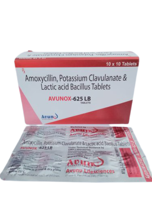 AVUNOX 625 LB Amoxycillin 500mg Potassium Clavulanate 125mg Lactic Acid  Bacillus