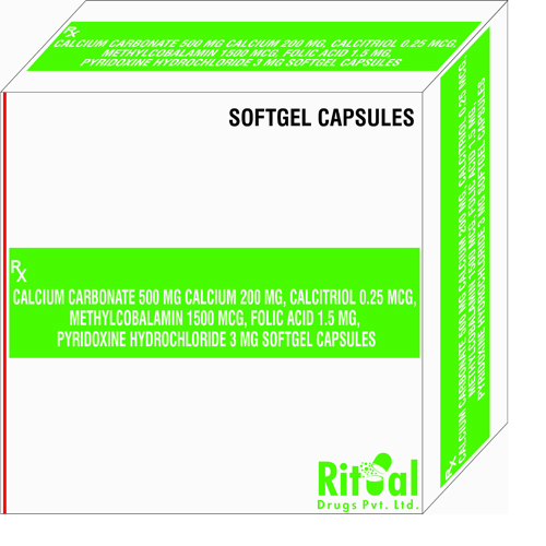 Calcium Carbonate 500mg + Calcium 200mg + Folic Acid 1.5mg + Methylcobalamin 1500mcg Softgel Capsule