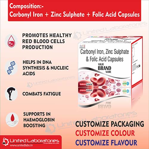 Carbonyl Iron (Elemental Iron) 19 mg+ Folic Acid 300 mcg+ Vitamin B12 1.5 mcg + Zinc 17 mg Capsules